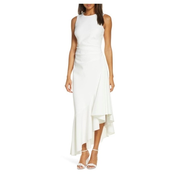 ELIZA JRuffled Asymmetrical Hem Scuba Crepe Evening Dress Size 8 NEW